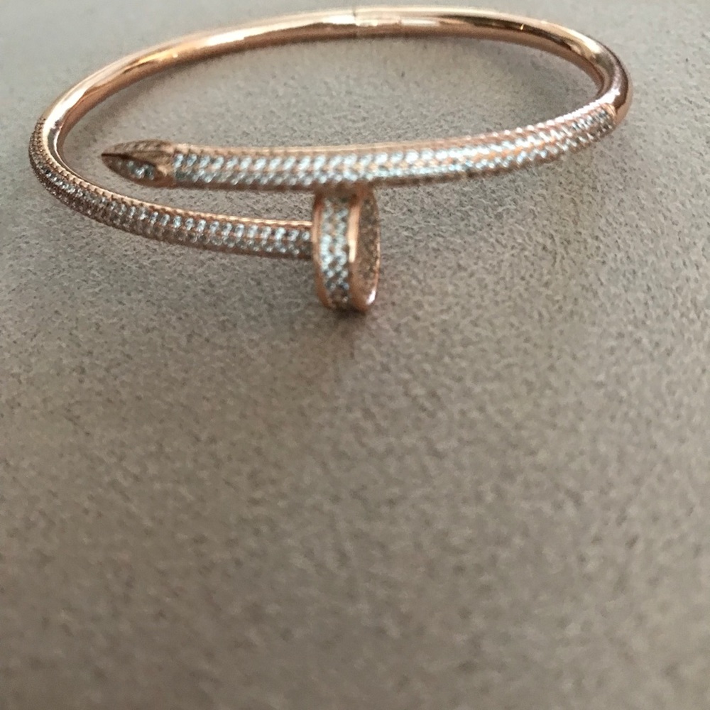 Luxury 18K Rose Gold Plated Nail Bracelet, diamond
